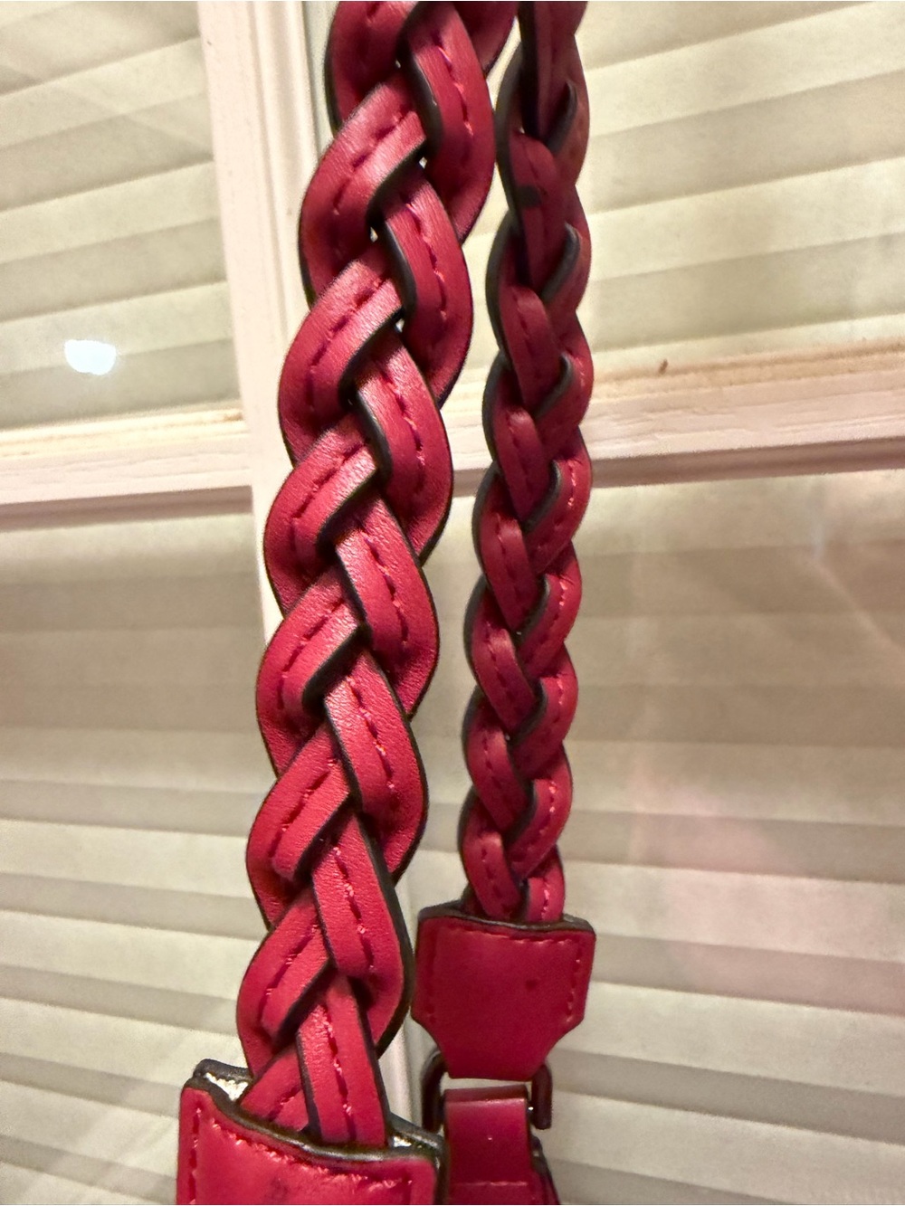 Calvin Klein Shelly Satchel Braided-Handle Red Leather Shoulder Bag - Picture 5 of 10